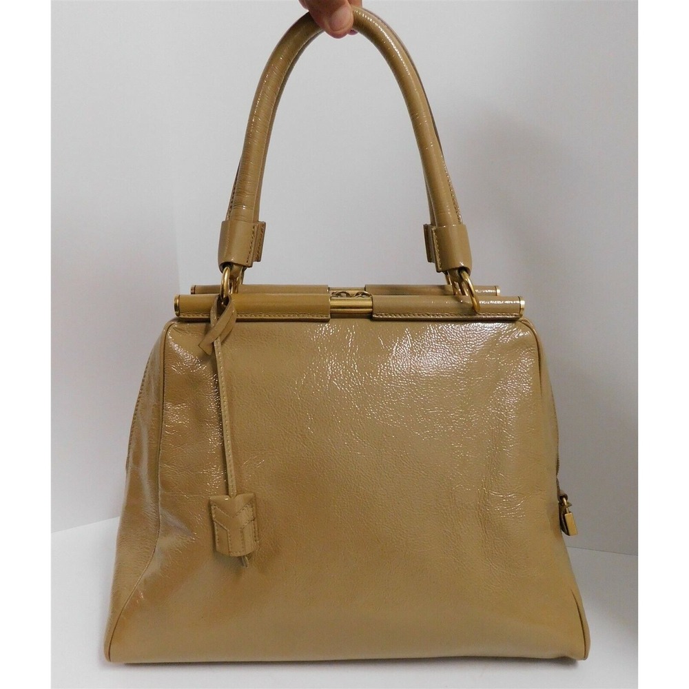 YSL Yves Saint‎ Laurent Majorelle Beige Patent Leather Large Satchel Bag Italy